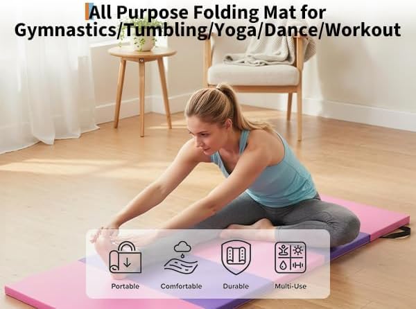 Gymnastics Mat,6x2 Ft(Four-fold) / 6.2x2.6 Ft(Five-fold) Exercise Mats, Gymnastics Tumbling Mats, Thick Portable Home Gym Floor Pad for Yoga, Pilates, Aerobics & Martial Arts Training Children Gifts