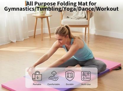 Gymnastics Mat,6x2 Ft(Four-fold) / 6.2x2.6 Ft(Five-fold) Exercise Mats, Gymnastics Tumbling Mats, Thick Portable Home Gym Floor Pad for Yoga, Pilates, Aerobics & Martial Arts Training Children Gifts
