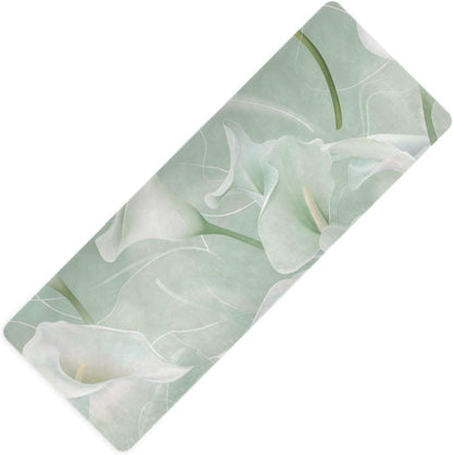Calla Lily Flower Pastel Colors Mint Green printed yoga mat with strap for home gym, natural rubber non slip, with bag tapete para ejercicio 71x26 inches