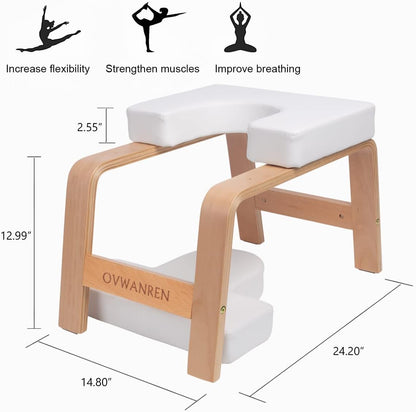 Yoga Headstand Bench- Stand Yoga Chair for Family, Gym - Wood and PU Pads - Relieve Fatigue and Build Up Body (Black)