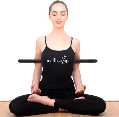 HealthAndYoga™ StretchNHeal Multipurpose Wooden Pranayama Stick with Padded Comfort Sleeve – Lung Opener for Fuller Breathing - Detachable Robust Yoga Pole (Regular - 26" with Sleeve)