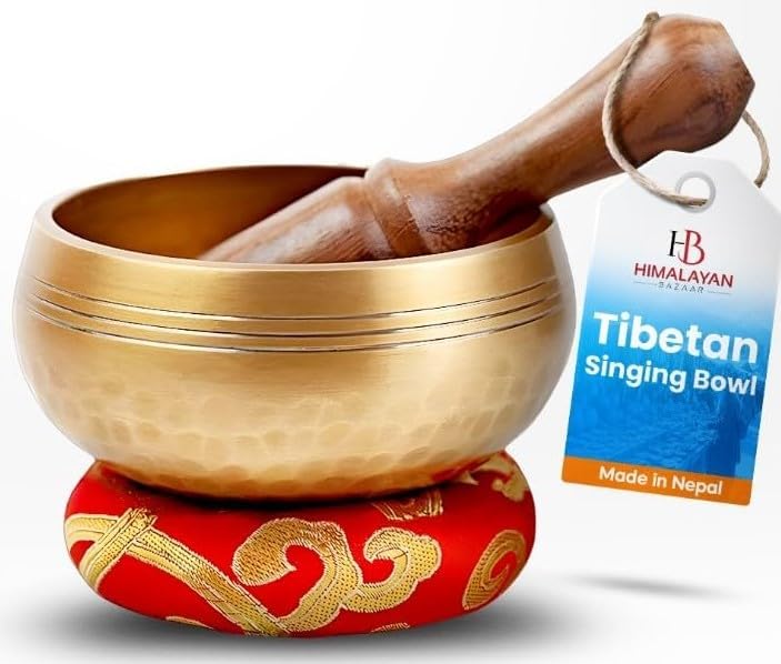 Tibetan Singing Bowl Set - Easy To Play for Beginners - Authentic Handcrafted Mindfulness Meditation Holistic Sound 7 Chakra Healing Gift by Himalayan Bazaar (5")