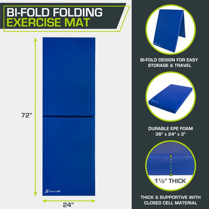 ProsourceFit Bi-Fold Folding Thick Exercise Mat 6’x2’ with Carrying Handles for MMA, Gymnastics Core Workouts