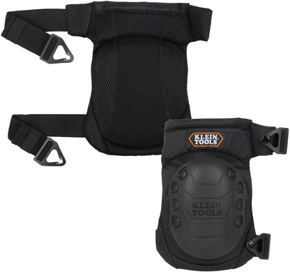 KLEIN TOOLS 60344 Knee Pads, Hinged Gel Knee Pads with Slip Resistant Rubber Caps, Quick-Release Clips and Adjustable Straps, Black