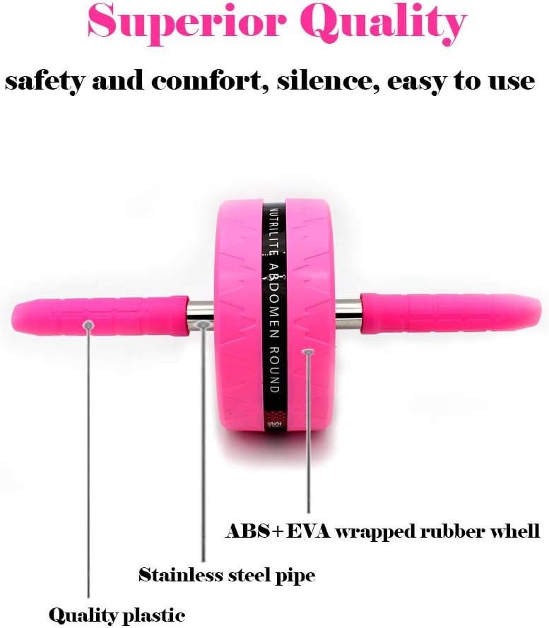 BiJun Ab Roller Wheel for Abs Workout - Complete Home Gym Set with AB Wheel Roller, Knee Mat, and Jump Rope (Pink)