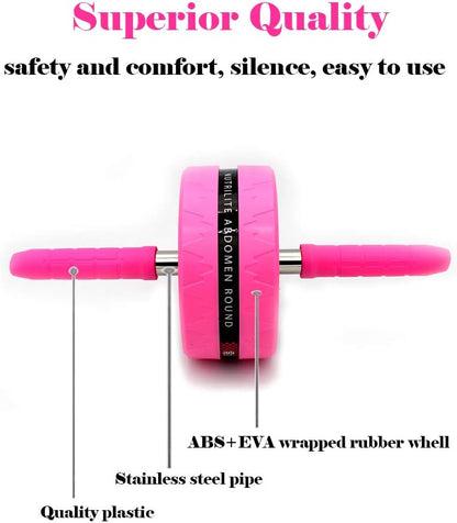 BiJun Ab Roller Wheel for Abs Workout - Complete Home Gym Set with AB Wheel Roller, Knee Mat, and Jump Rope (Pink)