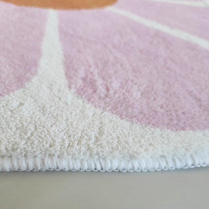 White Flower Shaped Rug, Cute Round Indoor Rug, 39.4" Diameter, High Pile Faux Wool, Non-Slip Backing