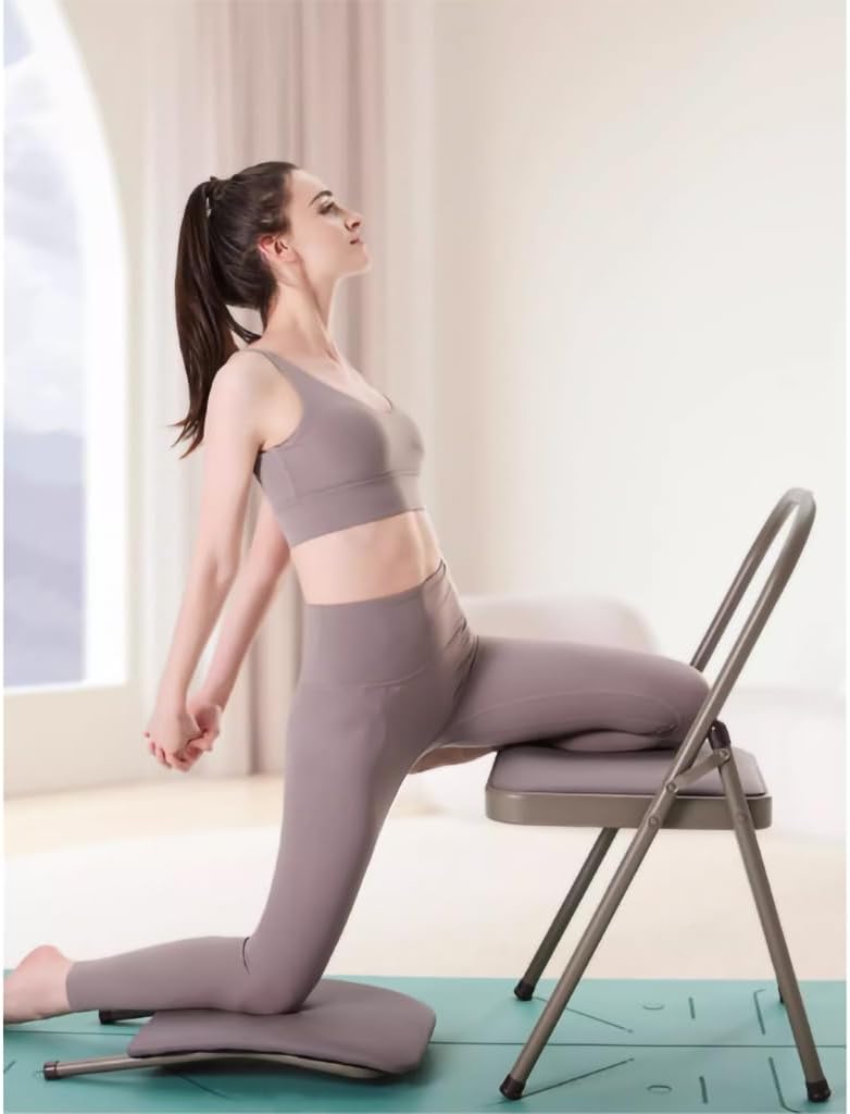 Backless Yoga Chair,Folding Yoga Chair,Yoga Auxiliary Chair with Lumbar Back Support,with Non-Slip Foot Covers,Yoga Auxiliary Chair,Balance Handstand Training Tool,Purple
