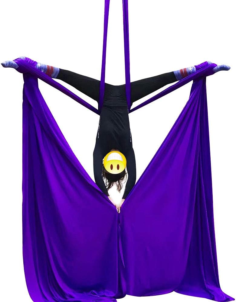DASKING Aerial Silks Starter Kit - Durable 11Yards of Aerial Yoga Hammock with Hardware, Aerial Swing for Acrobatic Flying Yoga & All Levels (Aerial Rigging Point Up to 14ft)