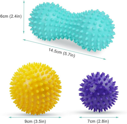 URAQT Spiky Massage Ball Set, 2 Pack Physical Therapy Massage Balls, Hard Lacrosse Ball & Spiky Massage Ball for Myofascial Release and Trigger Point Deep Tissue Massage (Red)
