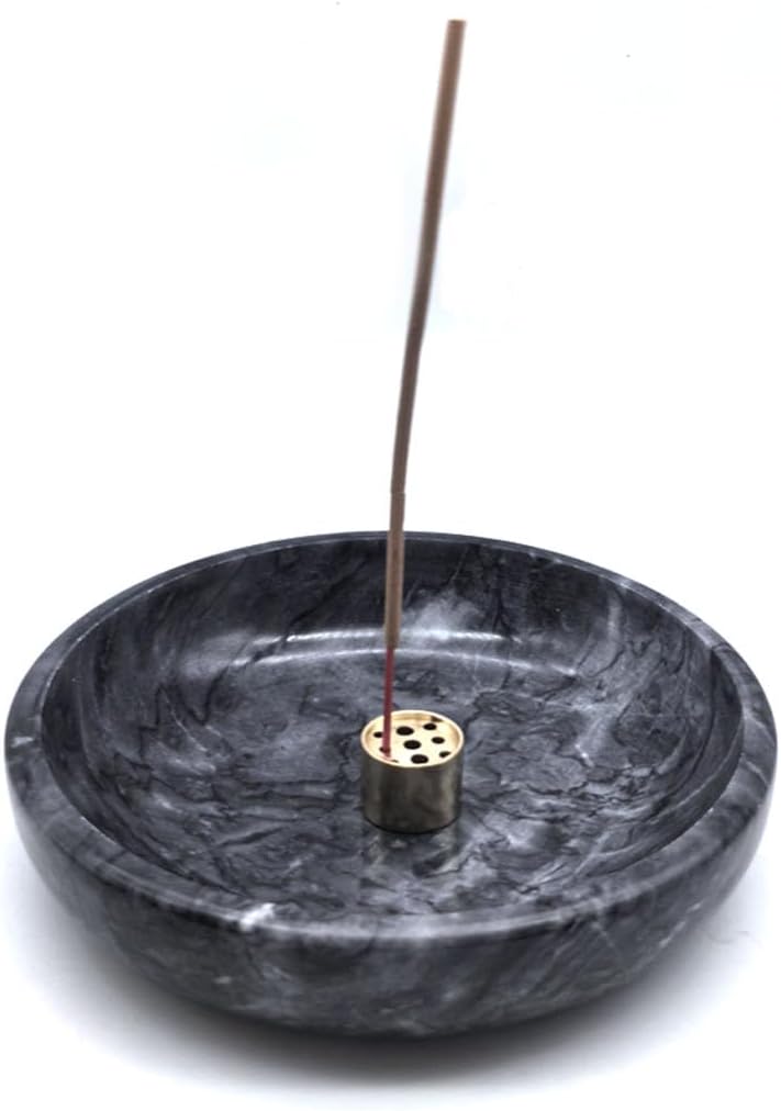 Vrupin Natural Marble Incense Burner, Handmade Incense Stick Incense Burner Reflux Burner, Ideal for use in Meditation, Incense Smokers and Decoration. (Black)