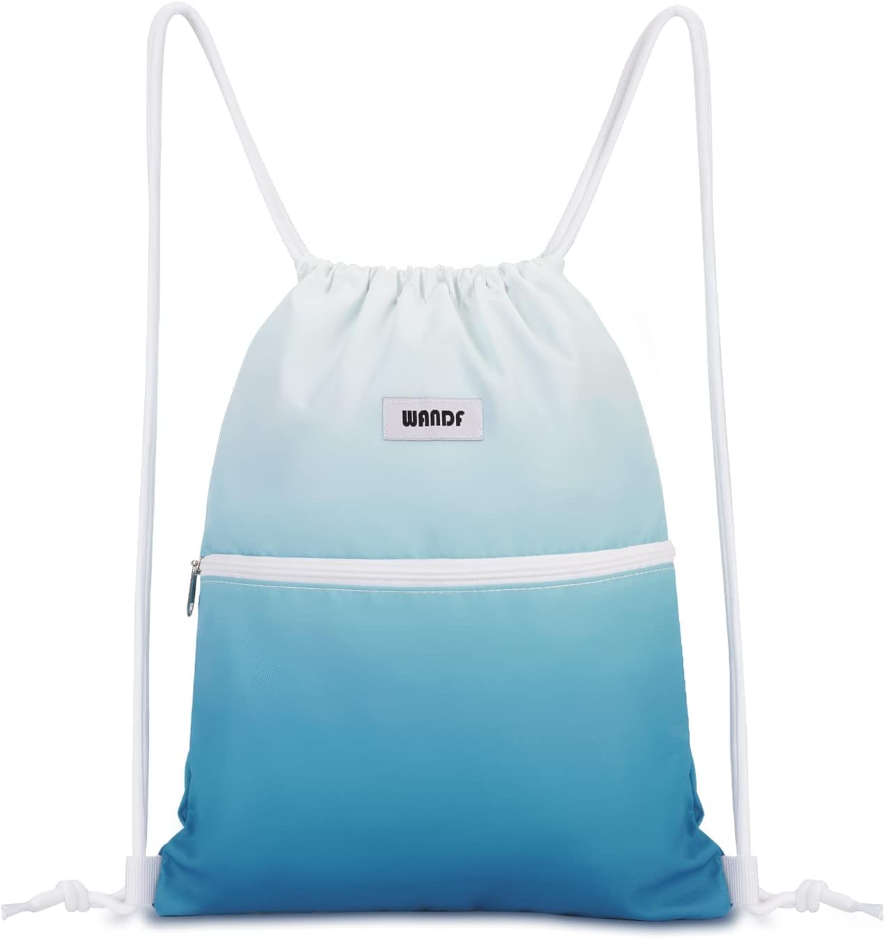 WANDF Drawstring Backpack String Bag Sackpack Cinch Water Resistant Nylon for Gym Shopping Sport Yoga (Black)