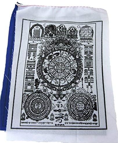 Tibetan Prayer Flags Astrology Zodiac Wheel – Handmade Cotton Buddhist Prayer Flags for Positive Energy, Meditation, Outdoor Spiritual Decor (Set of 10)