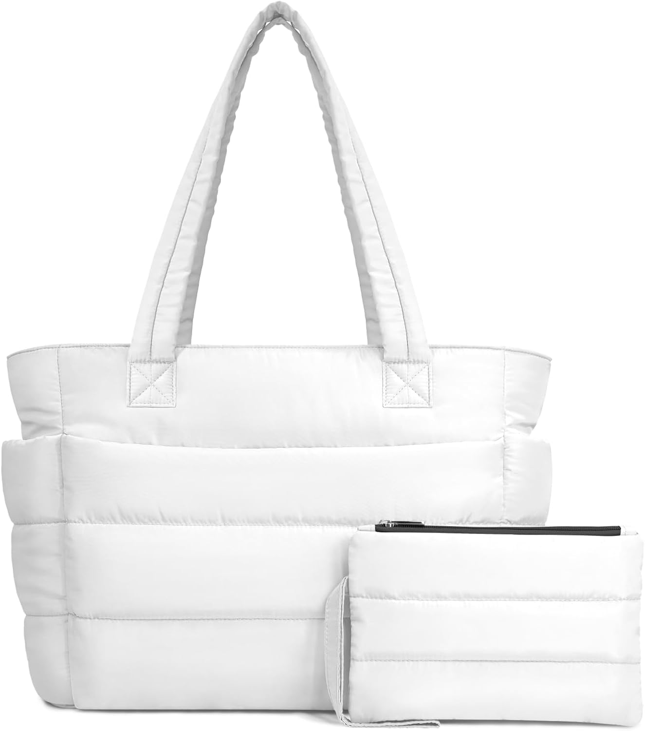 TOPDesign Puffer Tote Bag for Women, Lightweight Puffy Handbag with Compartments, Quilted Shoulder Bag for Work, Travel, Gym - Colors A