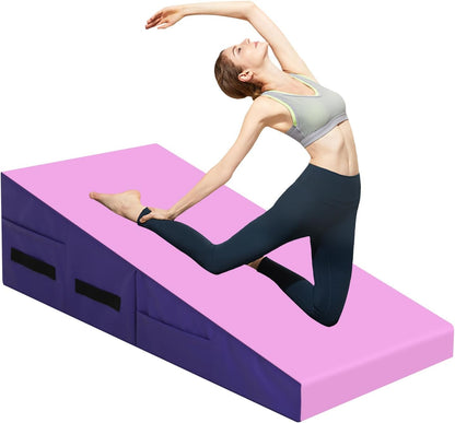 Gymnastics Mat Incline Tumbling Mats—Indoor/Outdoor Folding Cheese Wedge Mat with Non-Slip Surface & Handles for Kids Girls Home Training Exercise