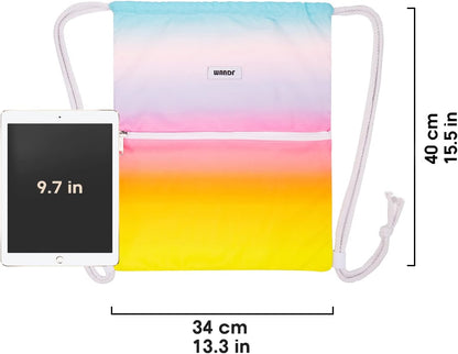 WANDF Drawstring Backpack String Bag Sackpack Cinch Water Resistant Nylon for Gym Shopping Sport Yoga (Black)