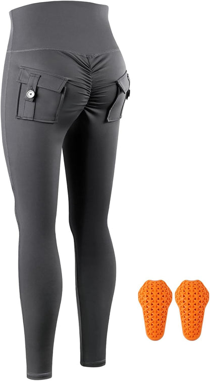 WOSAWE Women's Motorcycle Yoga Leggings with Removable Knee Pads Butt Lifting Cargo Pants