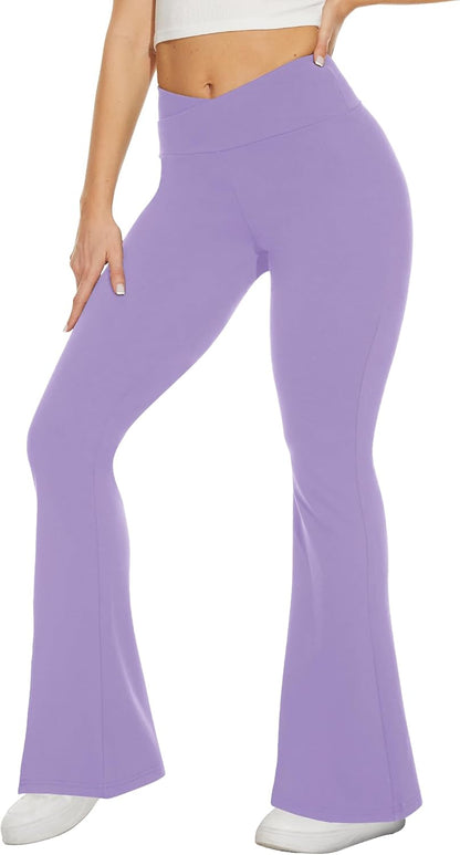 TNNZEET Black Flare Leggings for Women, Crossover Yoga Pants with Pockets Bootcut Flared Leggings