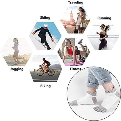 VWELL Cotton Toe Socks Five Finger Socks No Show Crew Athletic Running Socks 4 Pairs,Size 7-11