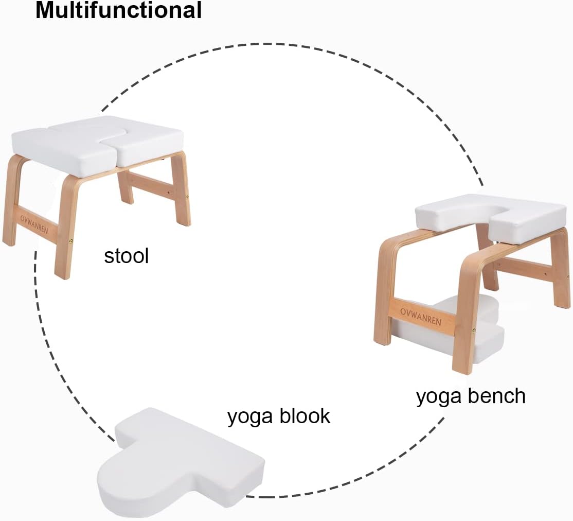 Yoga Headstand Bench- Stand Yoga Chair for Family, Gym - Wood and PU Pads - Relieve Fatigue and Build Up Body (Black)