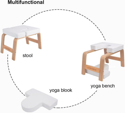 Yoga Headstand Bench- Stand Yoga Chair for Family, Gym - Wood and PU Pads - Relieve Fatigue and Build Up Body (Black)