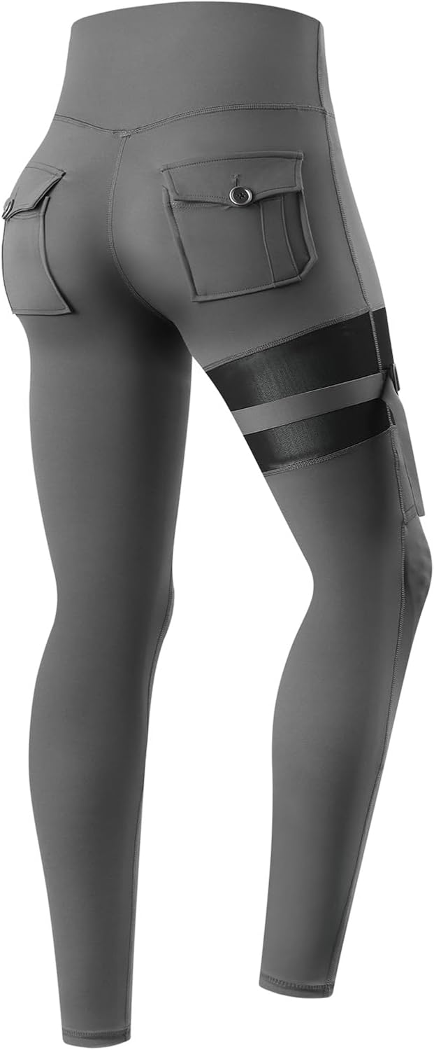 WOSAWE Women's Motorcycle Yoga Leggings with Removable Knee Pads Butt Lifting Cargo Pants