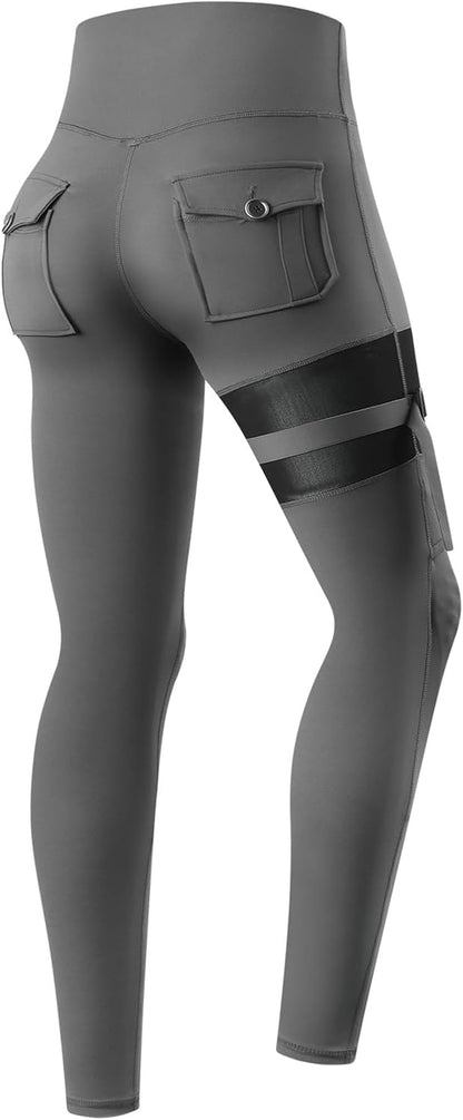 WOSAWE Women's Motorcycle Yoga Leggings with Removable Knee Pads Butt Lifting Cargo Pants