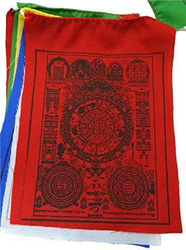 Tibetan Prayer Flags Astrology Zodiac Wheel – Handmade Cotton Buddhist Prayer Flags for Positive Energy, Meditation, Outdoor Spiritual Decor (Set of 10)