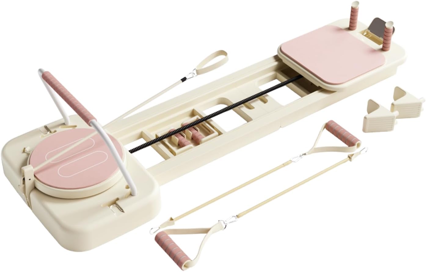 Pilates Board, Foldable Pilates Reformer Set for Home Workout with Timer, Multifunctional Portable Reformer Pilates Machine at Home Pilates Equipment (Pink)