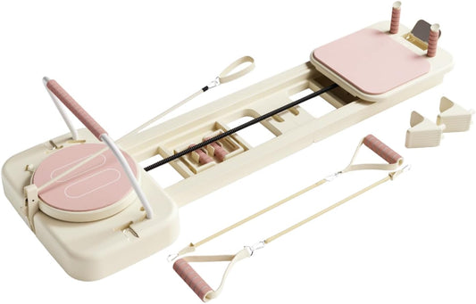 Pilates Board, Foldable Pilates Reformer Set for Home Workout with Timer, Multifunctional Portable Reformer Pilates Machine at Home Pilates Equipment (Pink)