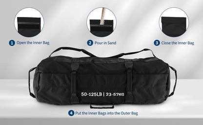 Adjustable Heavy-Duty Sandbag Set for Strength Training & Yoga – Durable Multi-Handle Fitness Equipment – Versatile Full-Body Workout – Includes Unfilled Inner Bag