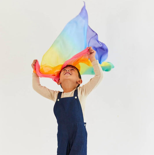 Sarah's Silks - Set of 2 Mini Playsilks, 100% Silk 21" Square Scarf for Dance, Movement and Pretend Play - Rainbow and Starry Night