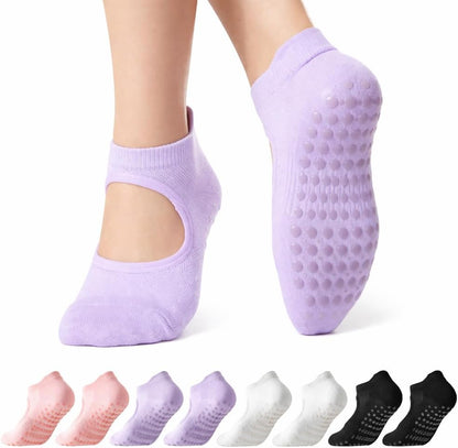 COOLMATE Pilates Socks with Grips for Women, Yoga Socks, Crew Non Slip Women for Barre, Pilates Gifts for Women - Colors A