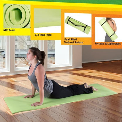 Yoga Mat Set - 4-Pack of Resistance Bands for Working Out with 1/2-Inch Workout Mat - Home Gym Starter Kit - Exercise Equipment by Wakeman (Green)