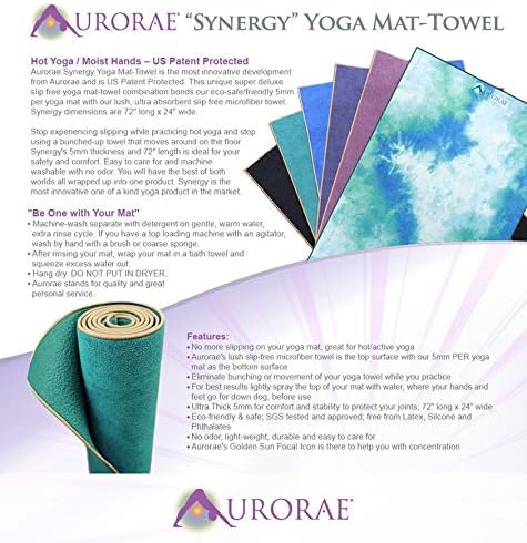 AURORAE Synergy 2in1 Hot Yoga Mat with integrated Non Slip Microfiber Towel. No Slipping No Bunching/Odor Patent Protected, Machine Washable