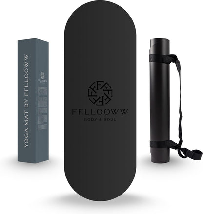 FFLLOOWW Premium Non Slip PU Yoga Mat 72.8” x 26.8” 4.5mm – Eco Friendly Natural Rubber Exercise Mat for Hot Yoga, Pilates & Home Workout with Carry Strap
