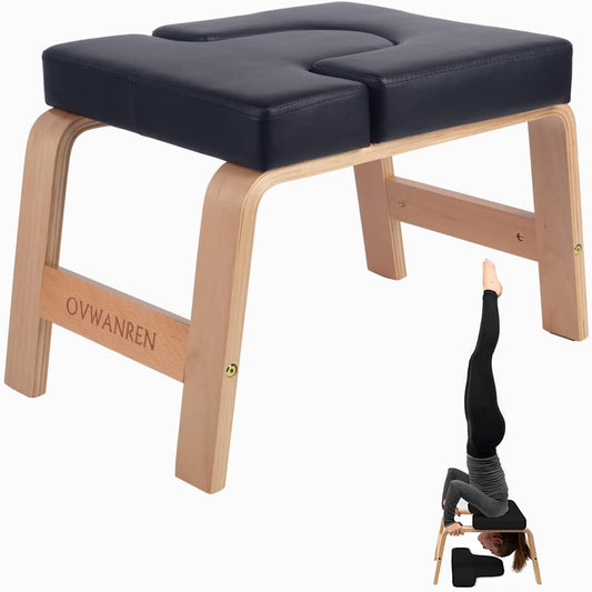 Yoga Headstand Bench- Stand Yoga Chair for Family, Gym - Wood and PU Pads - Relieve Fatigue and Build Up Body (Black)