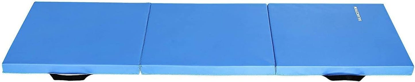 BalanceFrom 2-Pack 6x2 Feet 3-Panel Folding Gymnastics Mat, Blue – 2-Inch Thick Pad with Vinyl Surface and Carrying Handles for Tumbling, Yoga, Pilates, Home Workouts, and Martial Arts