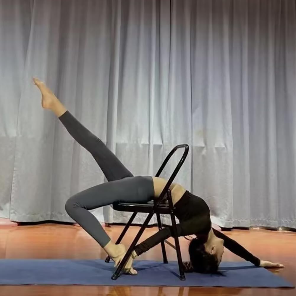 Yoga Auxiliary Chair Folding Yoga Chair with Non-Slip Feet Covers for Abs Core,Balance Handstand,Flexibility,Strength Training,Black-45 * 42 * 80cm