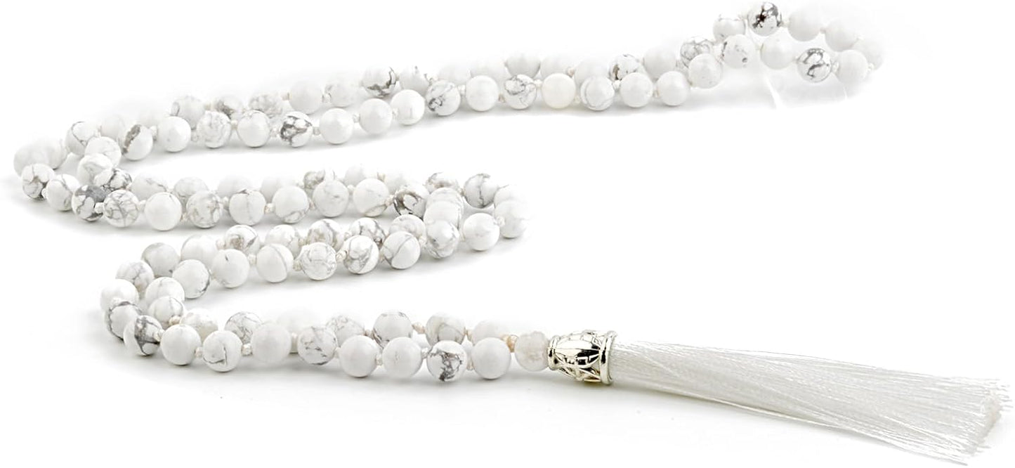 KIKILA Mala Beads 108 Natural Stone GemStones Japamala Yoga Meditation Hand Knotted Beaded Tassel Necklace for Women Men
