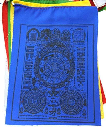 Tibetan Prayer Flags Astrology Zodiac Wheel – Handmade Cotton Buddhist Prayer Flags for Positive Energy, Meditation, Outdoor Spiritual Decor (Set of 10)
