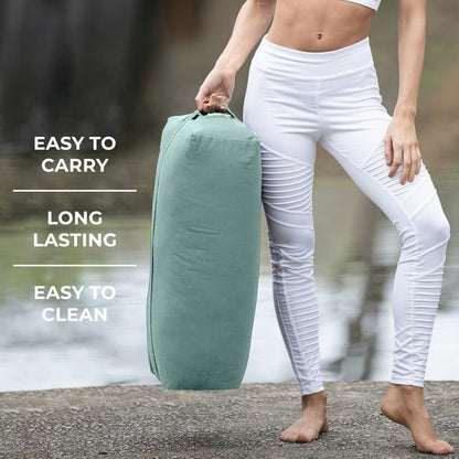 Extra Firm Large Yoga Bolster, 24" x 12" x 6" Cinched OR Zippered Yoga Pillow, Rectangular Cotton Cushion With Removable Cover for Studios, 1 Pack or 2 Pack