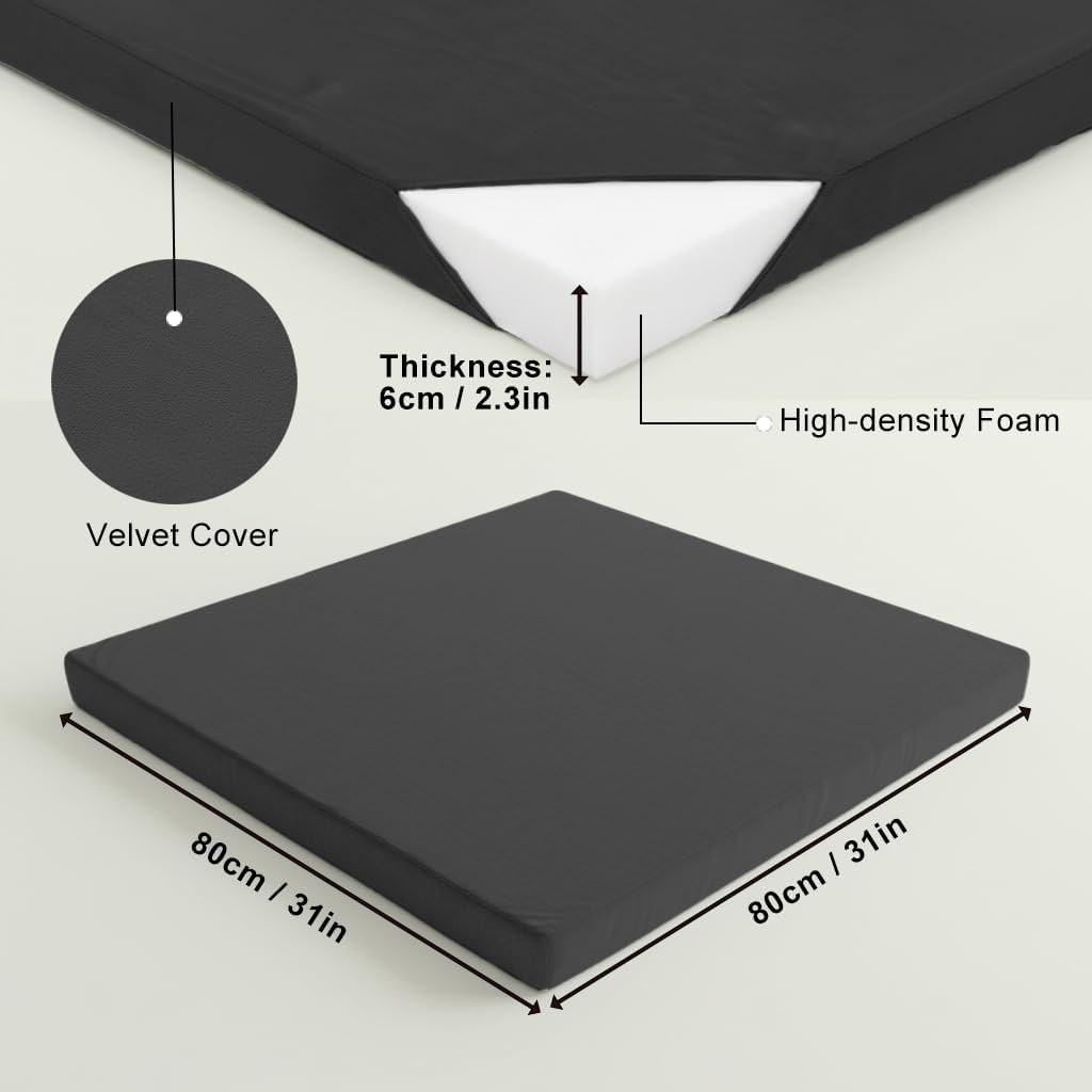 Velvet Zabuton Meditation Mat - Large Floor Pillow for Adults & Yoga Meditation Cushion - High Density Foam Floor Seating with Washable Cover, 31x31 Inch (Green)