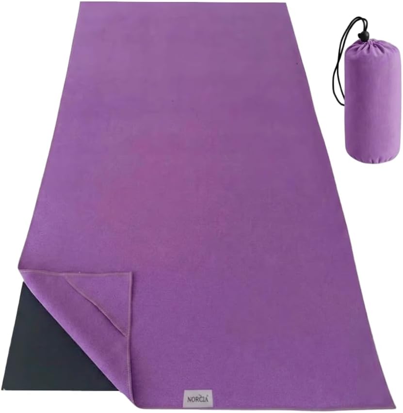 Yoga Towel, Non Slip Hot Yoga Mat Towel with Corner Pockets, Mat-Sized 24" x 72", 100% Microfiber Sweat Absorbent, Perfect for Hot Yoga, Bikram, Pilates and Yoga Mats (Purple)
