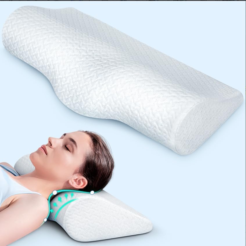 Demelon Cervical Neck Pillows for Pain Relief Sleeping, High-Density Memory Foam Pillow Neck for Bolster Support and Shoulder Relaxer, Decompression Devices Orthopedic Roll Pillow for Bed Office