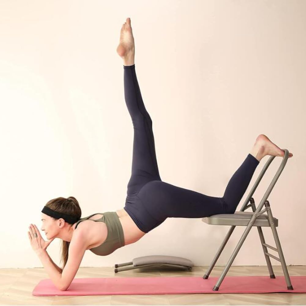 Yoga Auxiliary Chair Backless Yoga Chair Portable Folding Yoga Chair with Non-Slip Feet Covers for Flexibility Strength Balance Handstand Training