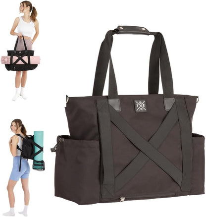 Yoga Mat Bag 4-in-1 Backpack, Tote Bag, Cross Body, Shoulder Bag – Water-Resistant, Durable, with Pockets, fits Thick & XL Mats – Carrier for Women & Men Ideal for Gym, Pilates, and Travel