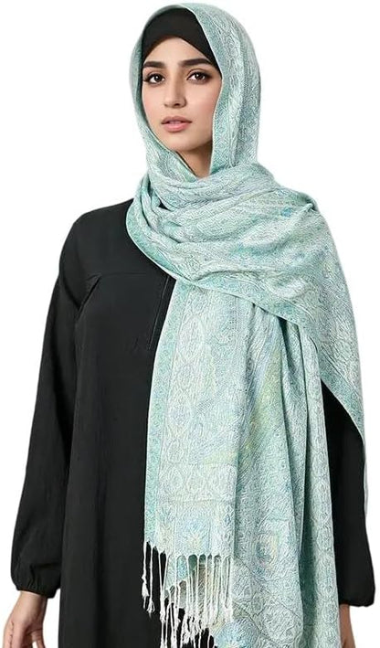 Ciormis Two Tone Silky Paisley Pashmina Shawl Scarf,Soft Women's Rave Jacquard Pashminas Wrap Scarves