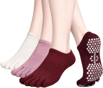 Soxsense Pilates Grip Toe Socks for Women & Men, Cushioned Low-Cut Five Finger Socks Non Slip for Yoga, Barre, Gym