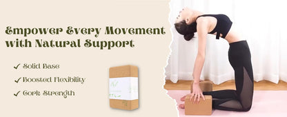 "FULANA Natural Cork Yoga Blocks (2-Pack) - High Density, Non-Slip Surface, Eco-Friendly (Women)(men) Yoga Accessories - 9x6x3 inches - Ideal Support for Yoga, Pilates, Stretching"